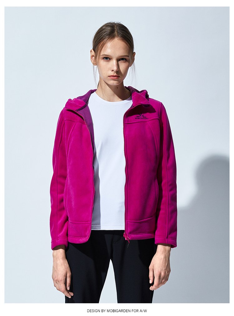 牧高笛 保暖防风连帽 女款 复合抓绒衣