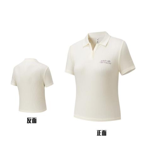 安踏 超模T丨修身显瘦V领POLO衫夏季坑条纹女潮流短袖T恤 图片 8