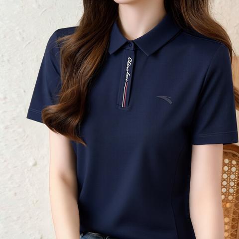安踏 冰丝polo衫简约翻领短袖女装夏季休闲跑步羽毛球网球运动T恤 图片 1