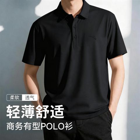 安踏 型动polo衫翻领短袖t恤男士夏季透气商务通勤针织运动上衣男 图片 1