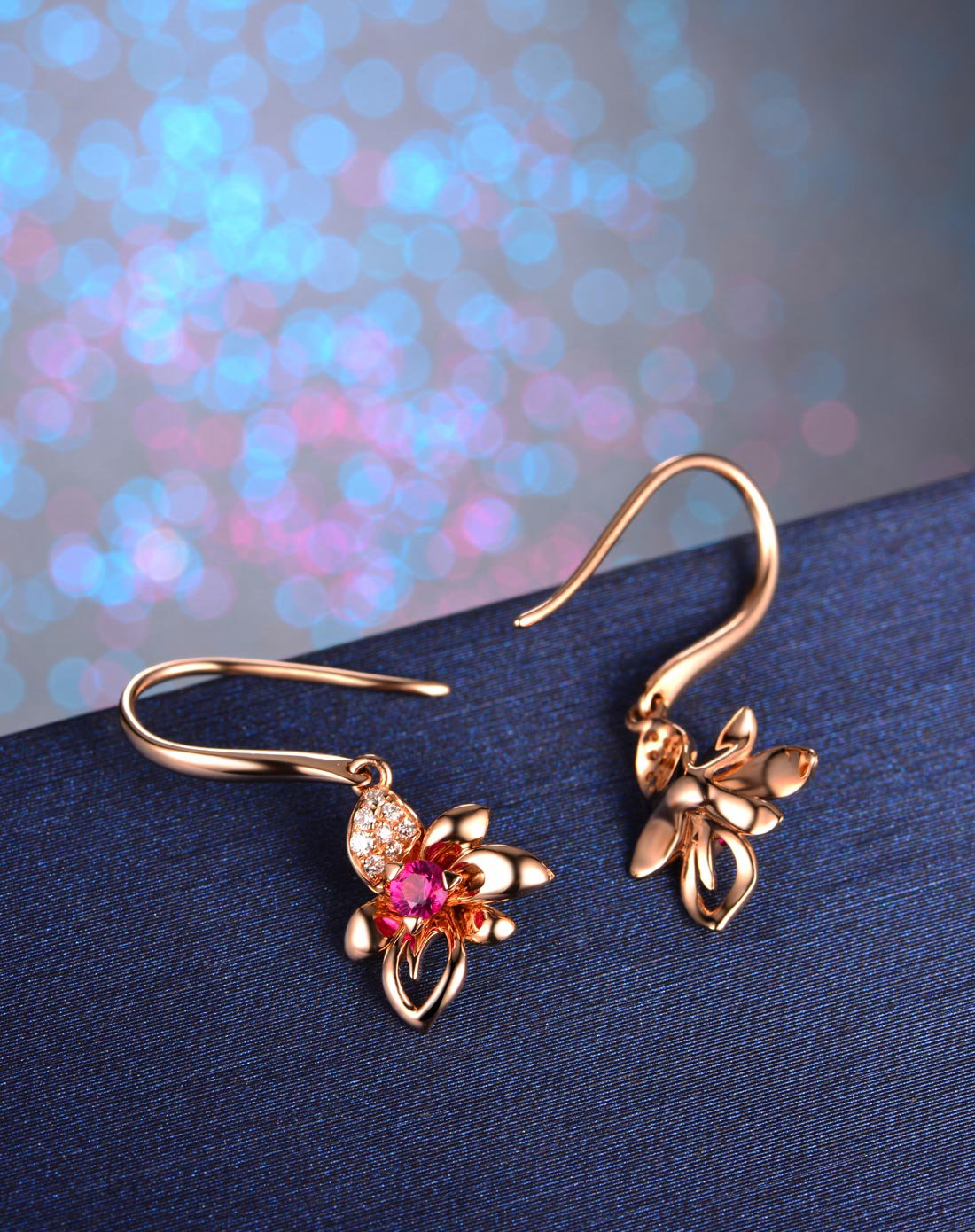 伊士蔓 玫瑰18k金红宝石耳饰/耳环/耳坠/彩宝/宝石耳饰耳钉