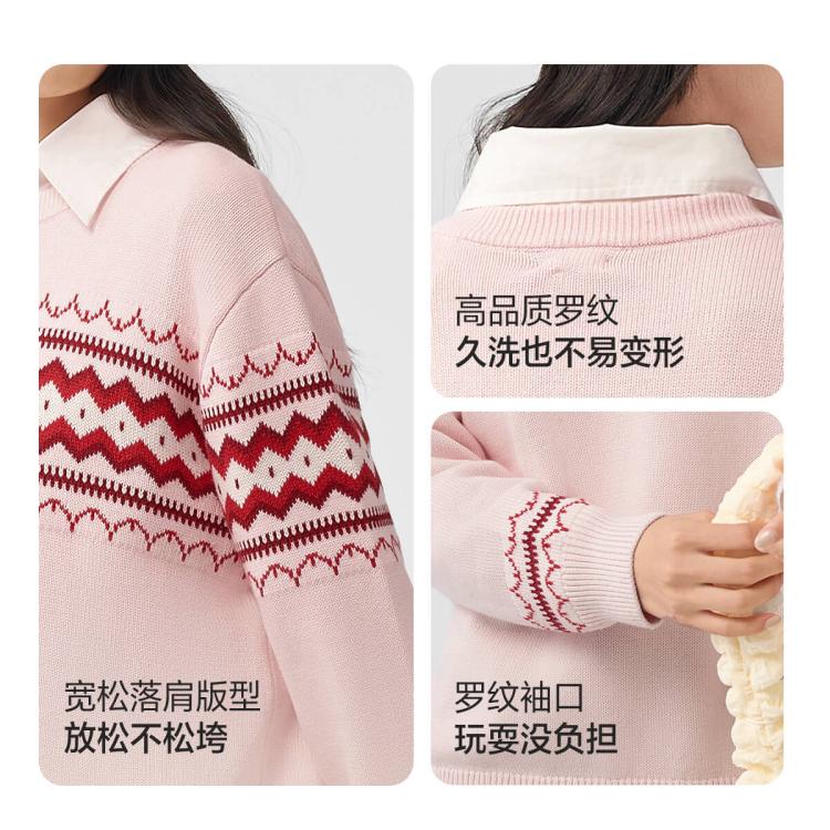 巴拉巴拉 纯棉中大儿童毛衣男童女童针织衫春秋冬季款新年服校服内搭神器 图 5