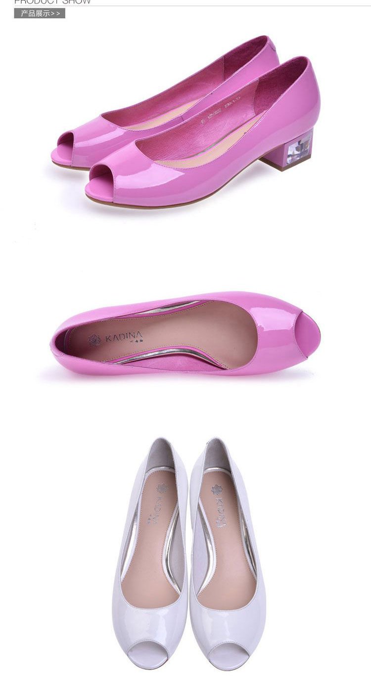 卡迪娜kadina女鞋专场 卡迪娜甜美头层牛皮革平底鱼嘴鞋 包头: 露趾