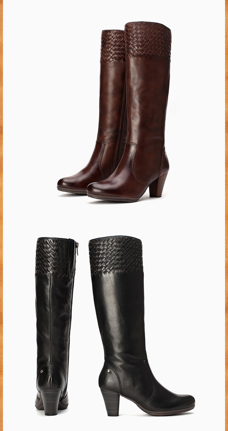 休闲头层牛皮圆头女式靴子