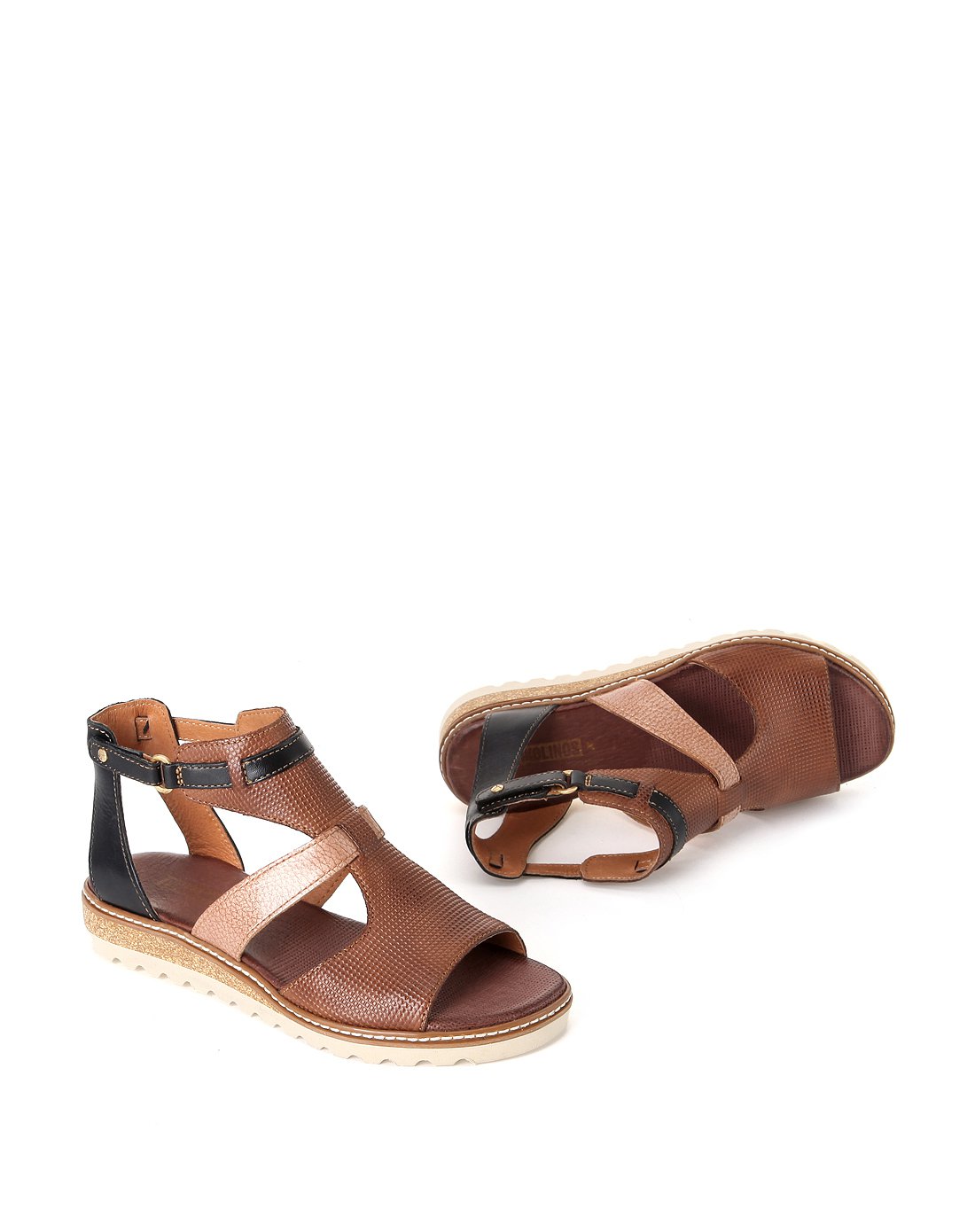 派高雁休闲头层牛皮女式露趾凉鞋