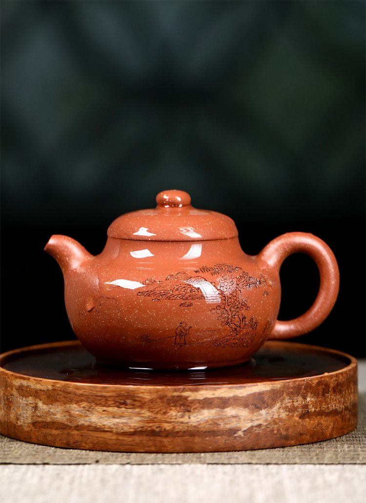 国工艺师庄红阳230cc原矿降坡泥柿圆全手工紫砂壶养生泡茶壶