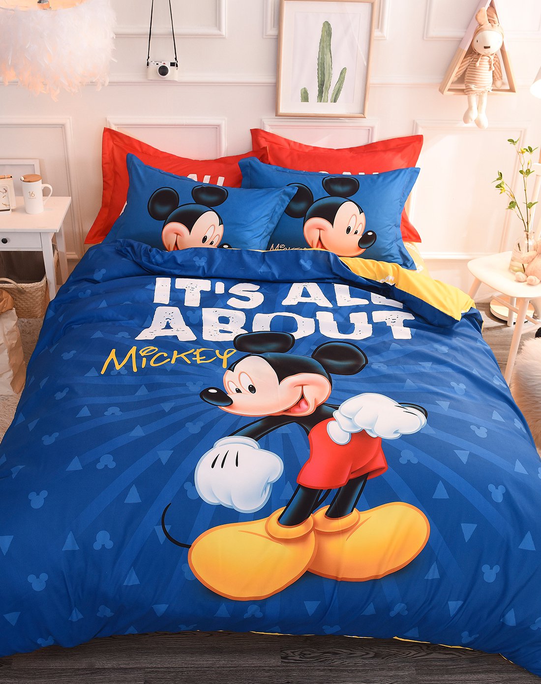 迪士尼儿童床上用品男女童卡通家纺全棉斜纹三四件套