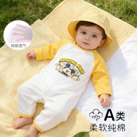 迪士尼 【凊仓福利】婴儿连体衣夏季薄款纯棉长袖哈衣新生儿宝宝外出爬服 图片 2