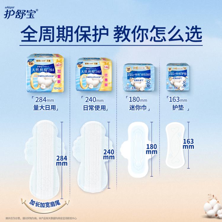 护舒宝 【热销爆款】净肤纯棉卫生巾日用整箱240mm40片经期姨妈巾