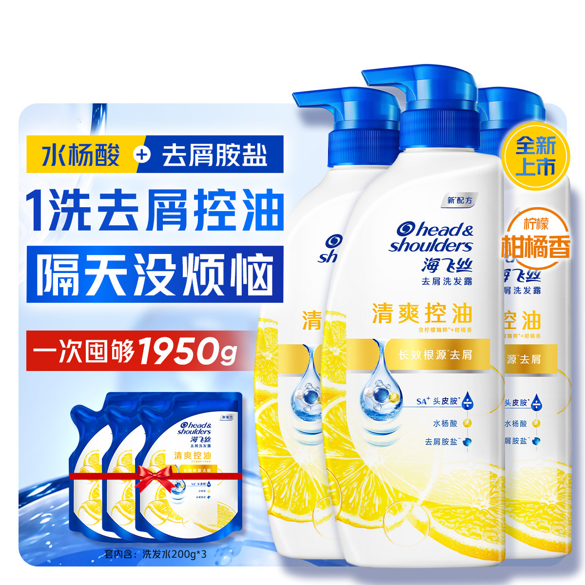 海飞丝 【经典款】清爽柔顺去屑控油清洁保湿留香 洗发水家庭装大容量