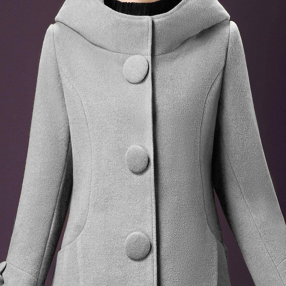 麦子熟了秋冬新款别致连帽包扣毛呢大衣女