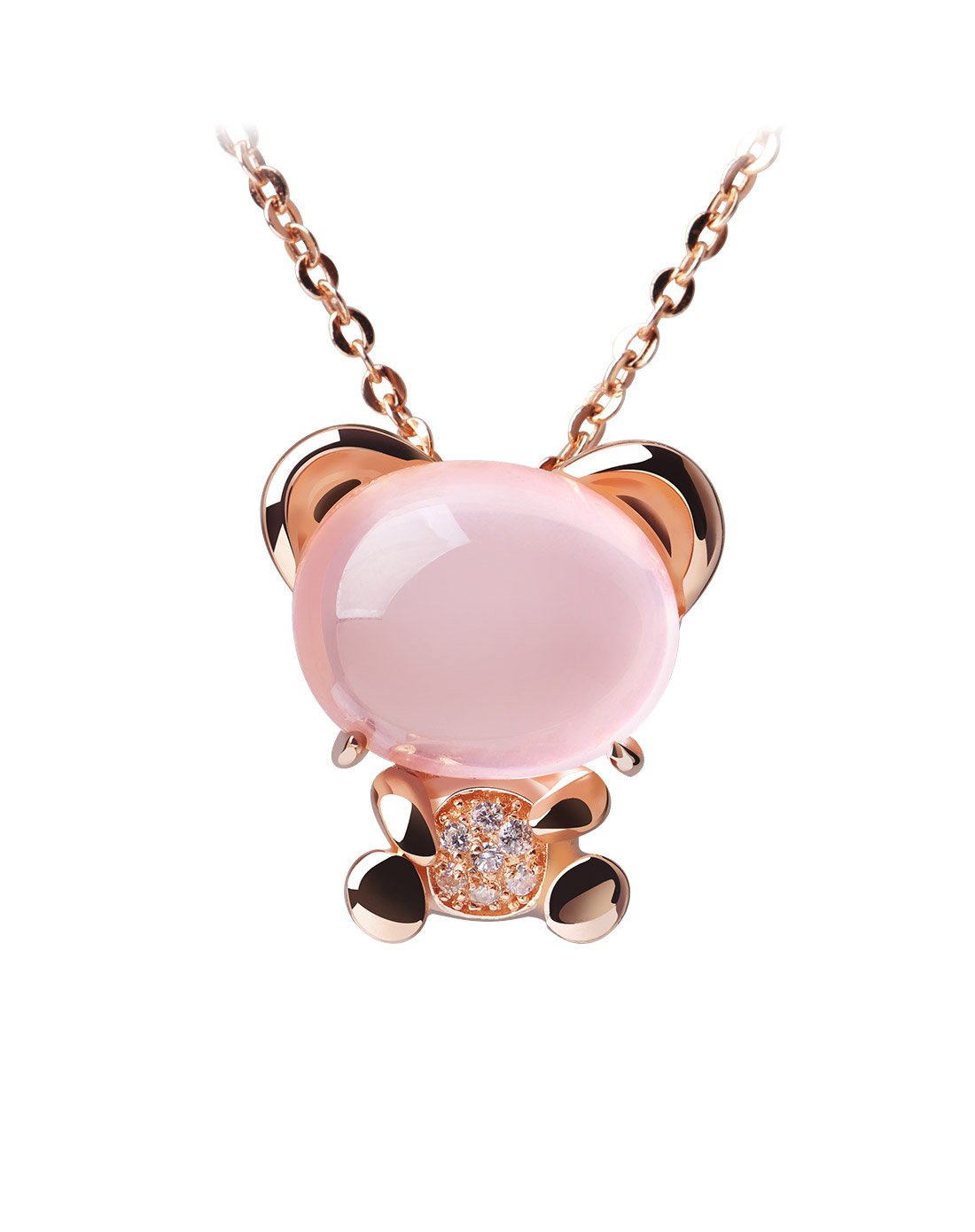天然粉水晶小熊吊坠s925银项链