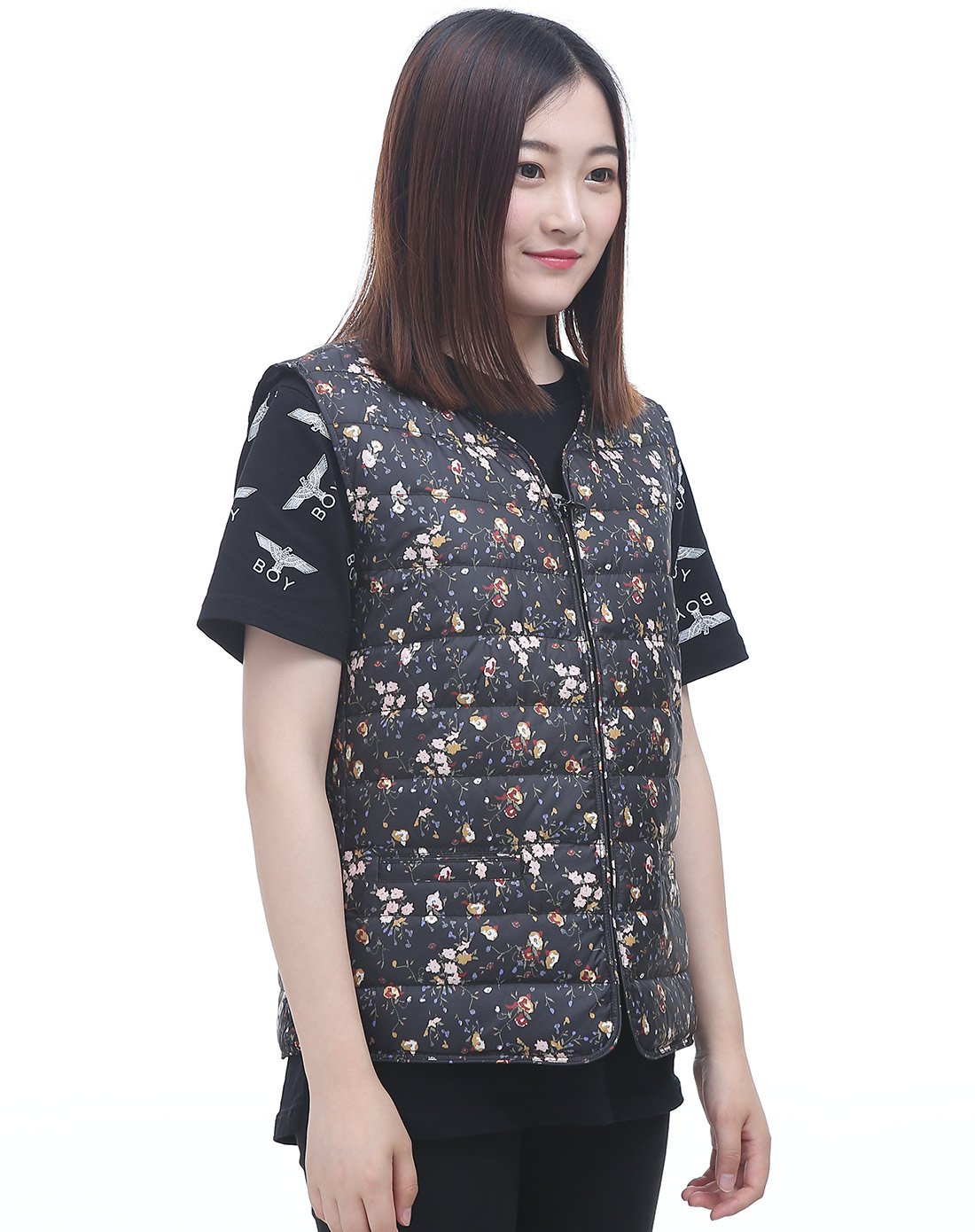 女款短款百搭羽绒服七彩梅花