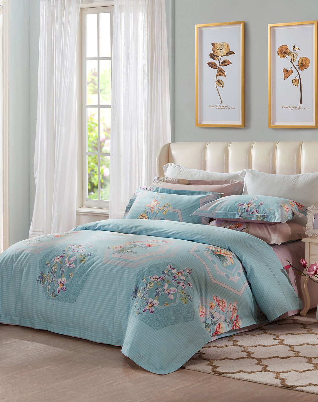 罗莱婚庆家纺专场罗莱全棉纯棉四件套斜纹印花优雅夕雅田园花卉床上四