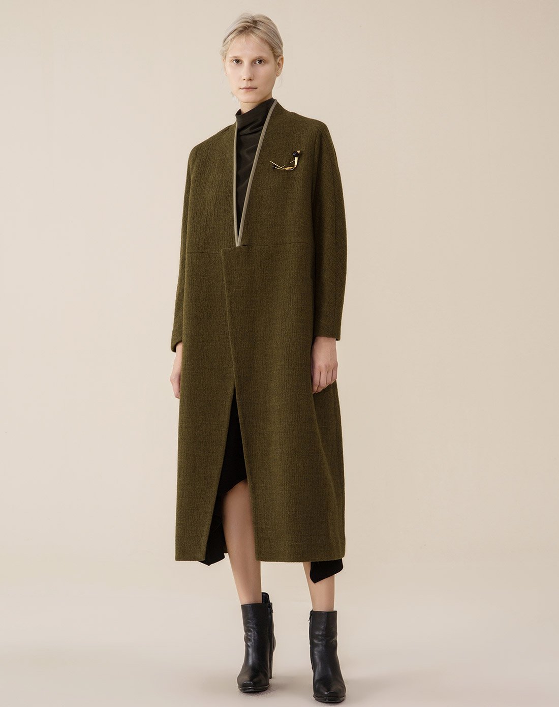 marisfrolg/玛丝菲尔 时尚气质不规则前襟羊毛大衣