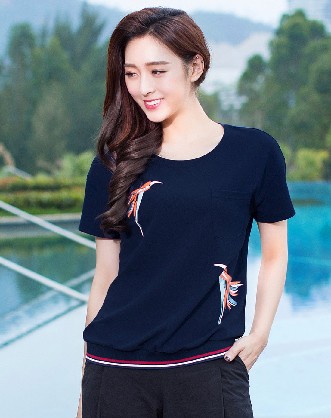 纤麦大码大码女装圆领短袖休闲百搭t恤黑色972153608001_唯品会