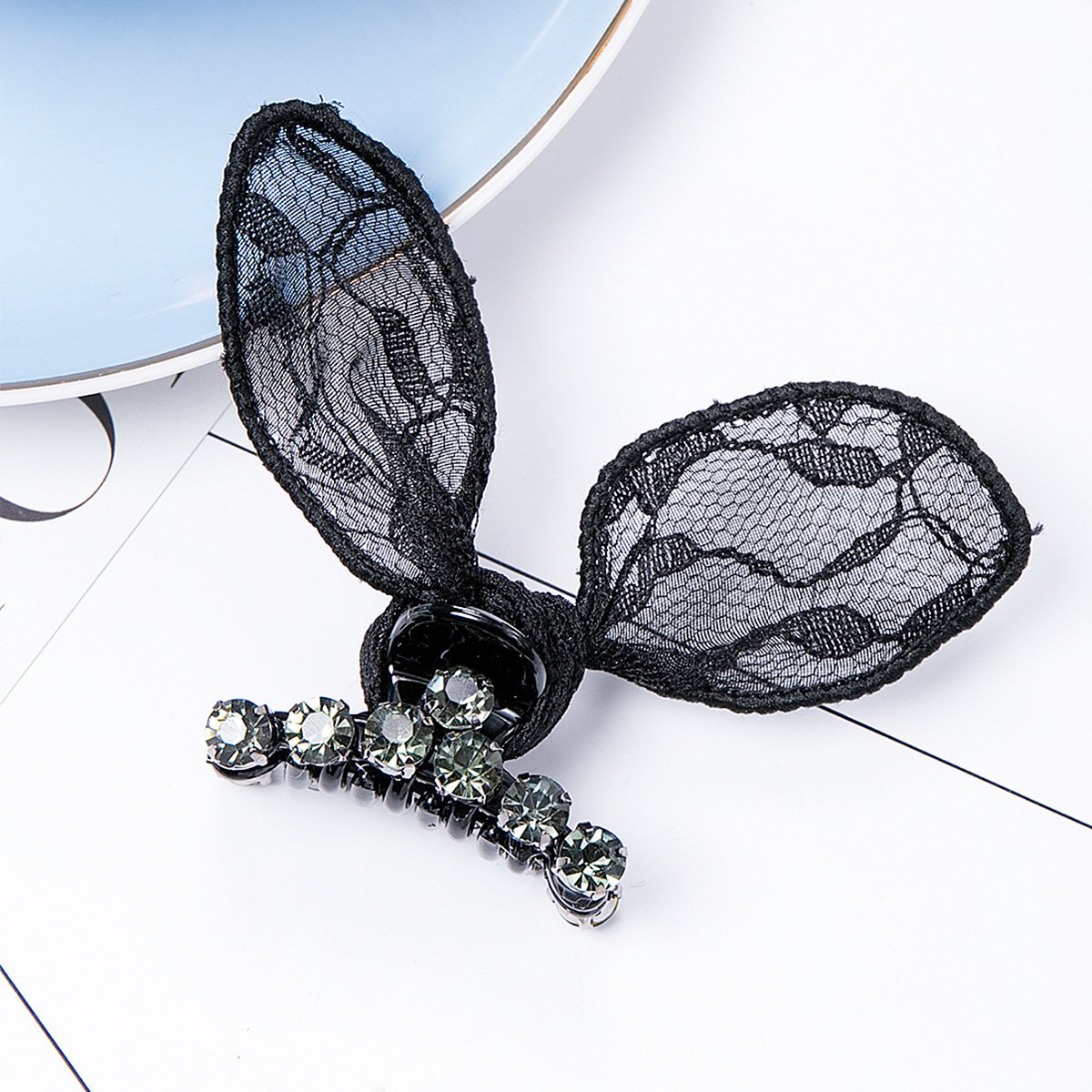 lingo codes女款蕾丝兔耳朵镶钻小抓夹发夹发饰