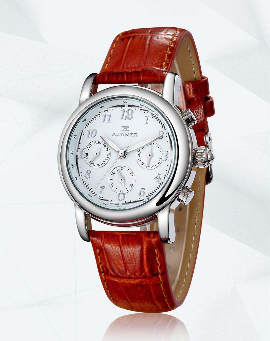 时光爱客actimer手表专场 actimer 卧虎藏龙 钢壳六针多功能真皮男表