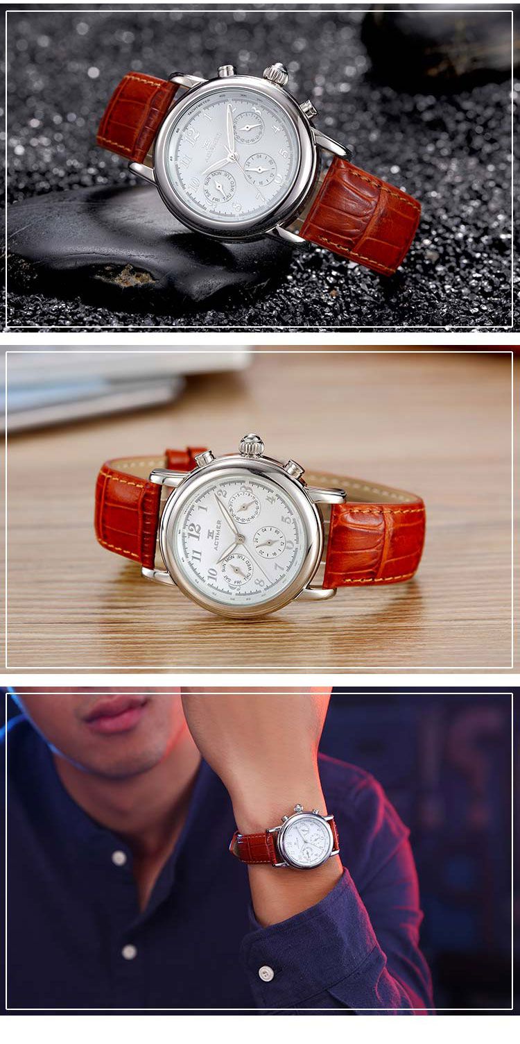 时光爱客actimer手表专场 actimer 卧虎藏龙 钢壳六针多功能真皮男表