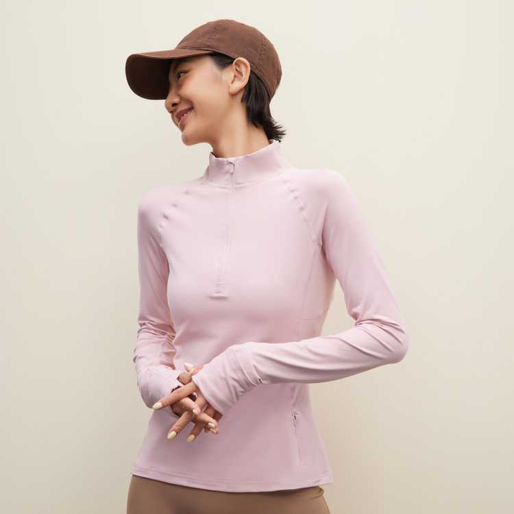 bebe 女式半拉链瑜伽上衣立领修身显瘦健身服跑步运动T恤皮肤衣长袖