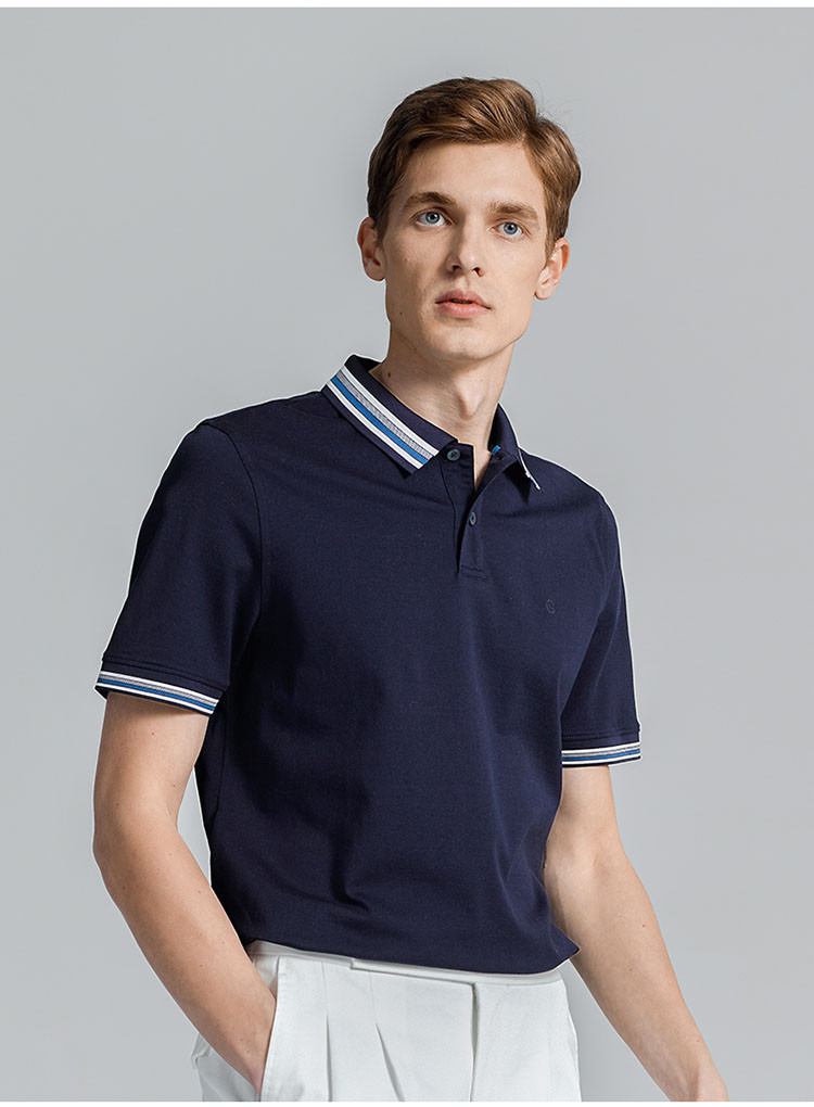 金利来男装2020年春夏新款拼接撞色条纹扁机领男士短袖t恤