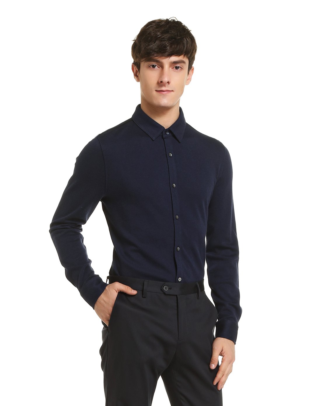 通勤休闲修身长袖t恤衬衫