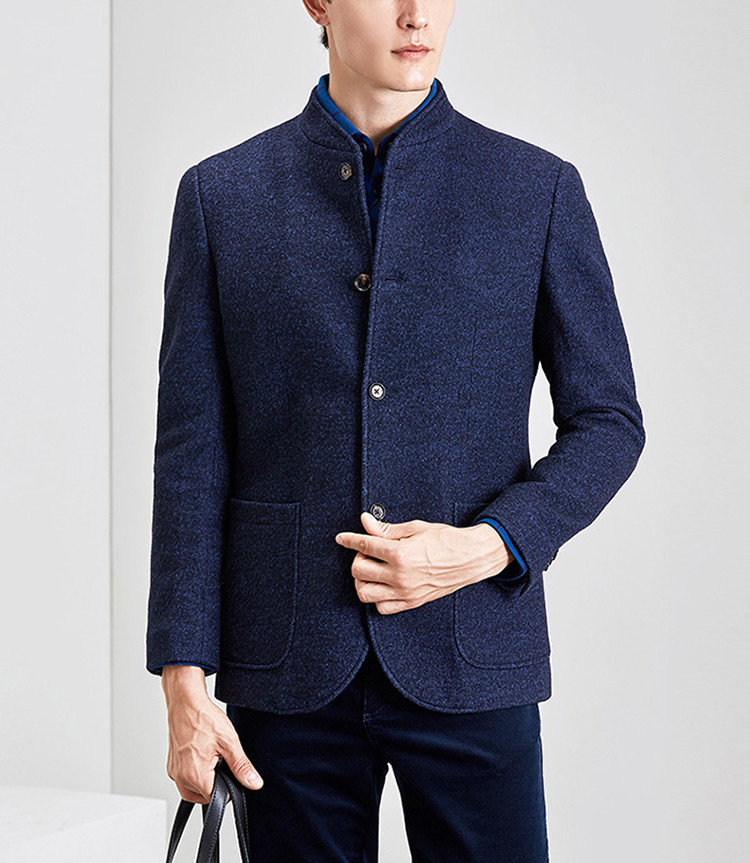 秋冬男款羊毛简约休闲立领单西男士西服