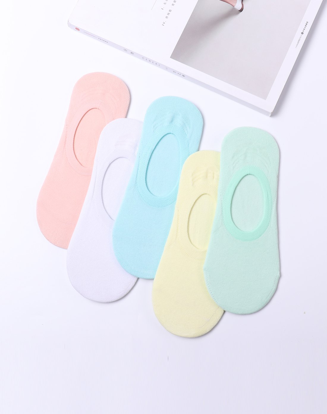 PESAIL袜子专场5双装女棉纯色隐形防滑船袜