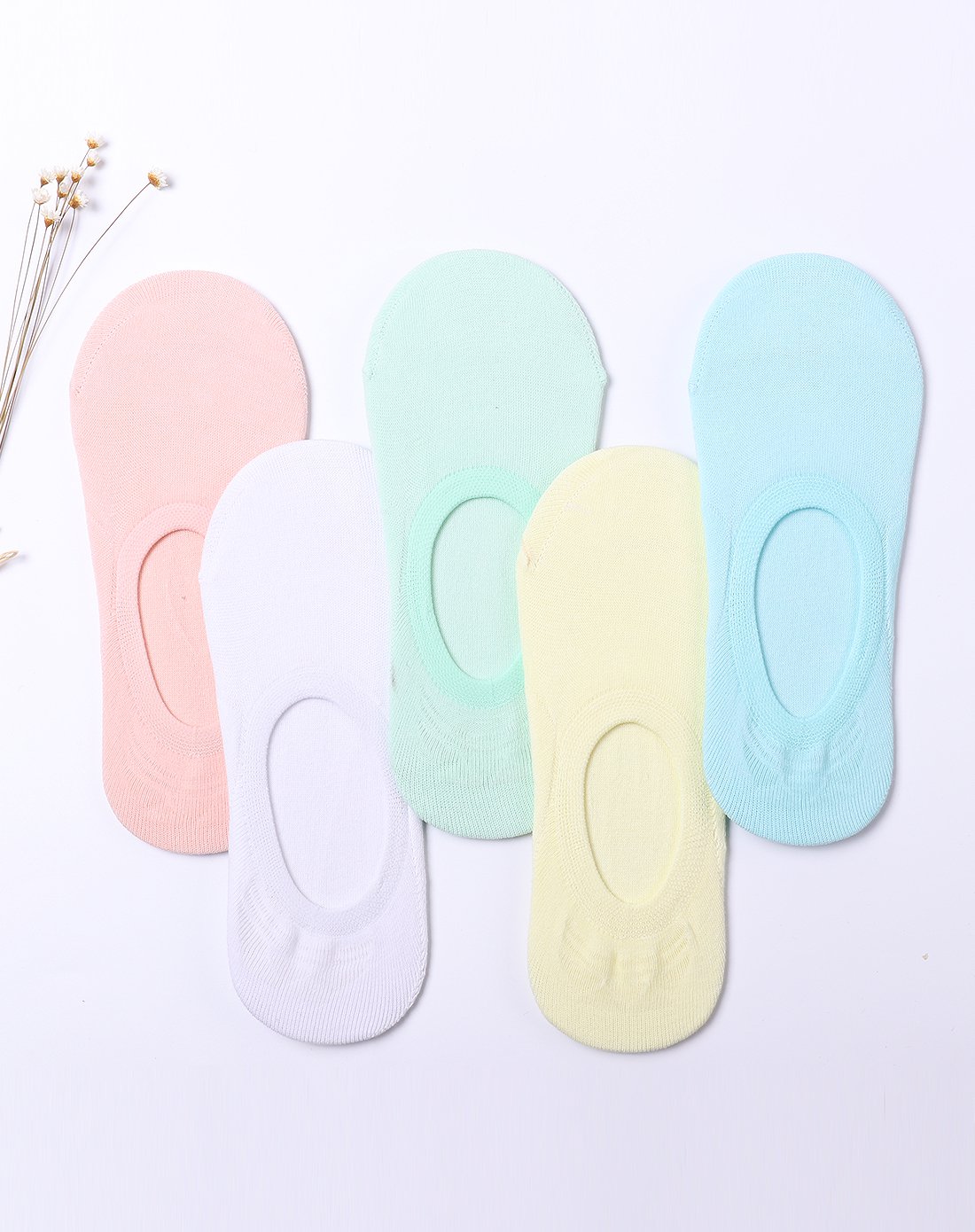 PESAIL袜子专场5双装女棉纯色隐形防滑船袜