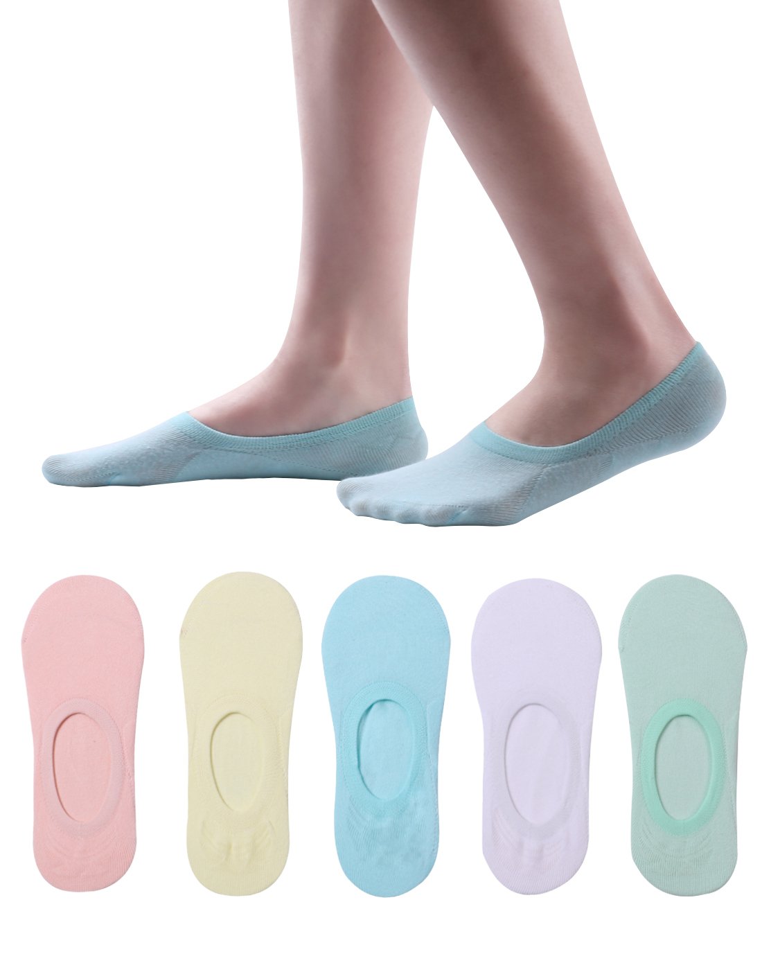 PESAIL袜子专场5双装女棉纯色隐形防滑船袜