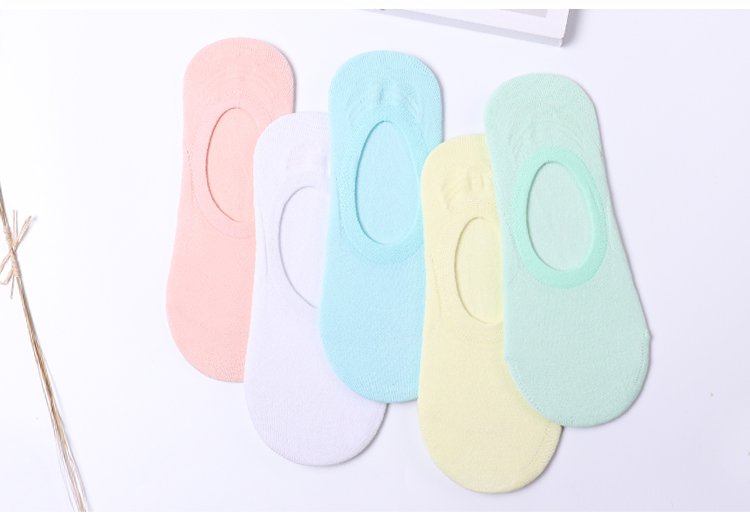 PESAIL袜子专场5双装女棉纯色隐形防滑船袜