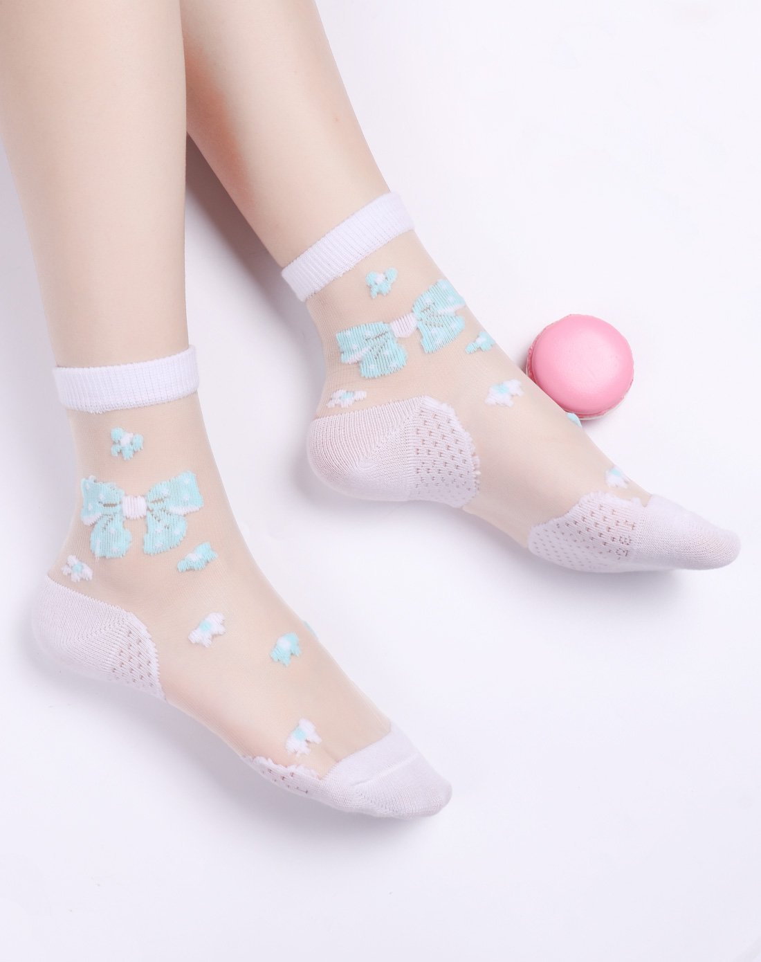 5双装女童蝴蝶水晶袜子 棉底吸汗防滑可爱袜子