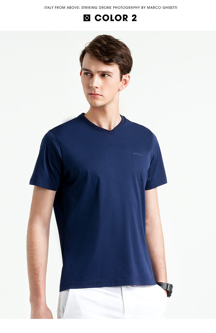 【凉爽透气】男式t恤夏季v领短袖舒爽个性双层全棉男士t恤短袖