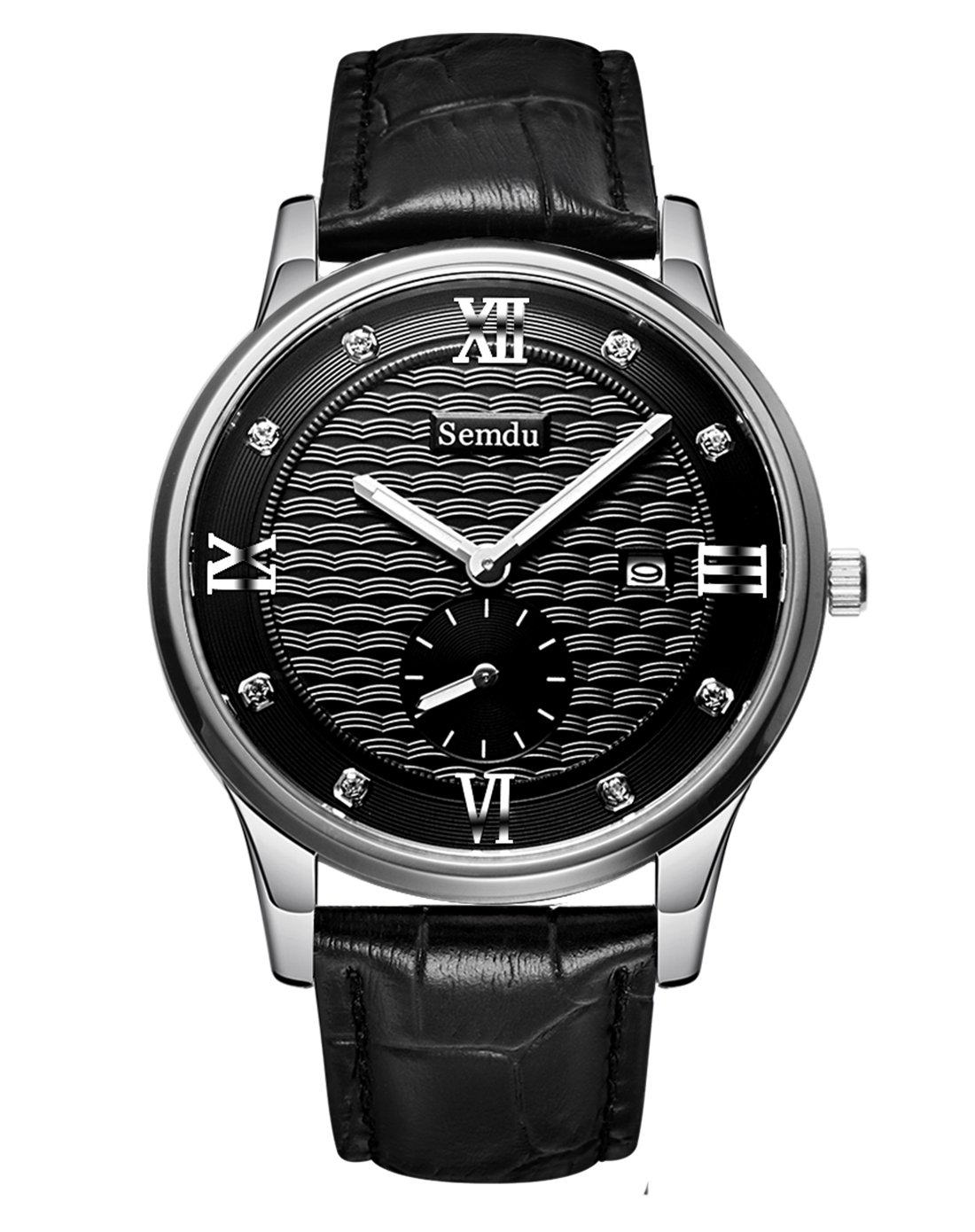 绅度手表休闲日历防水腕表镶钻黑色石英机芯进口男表