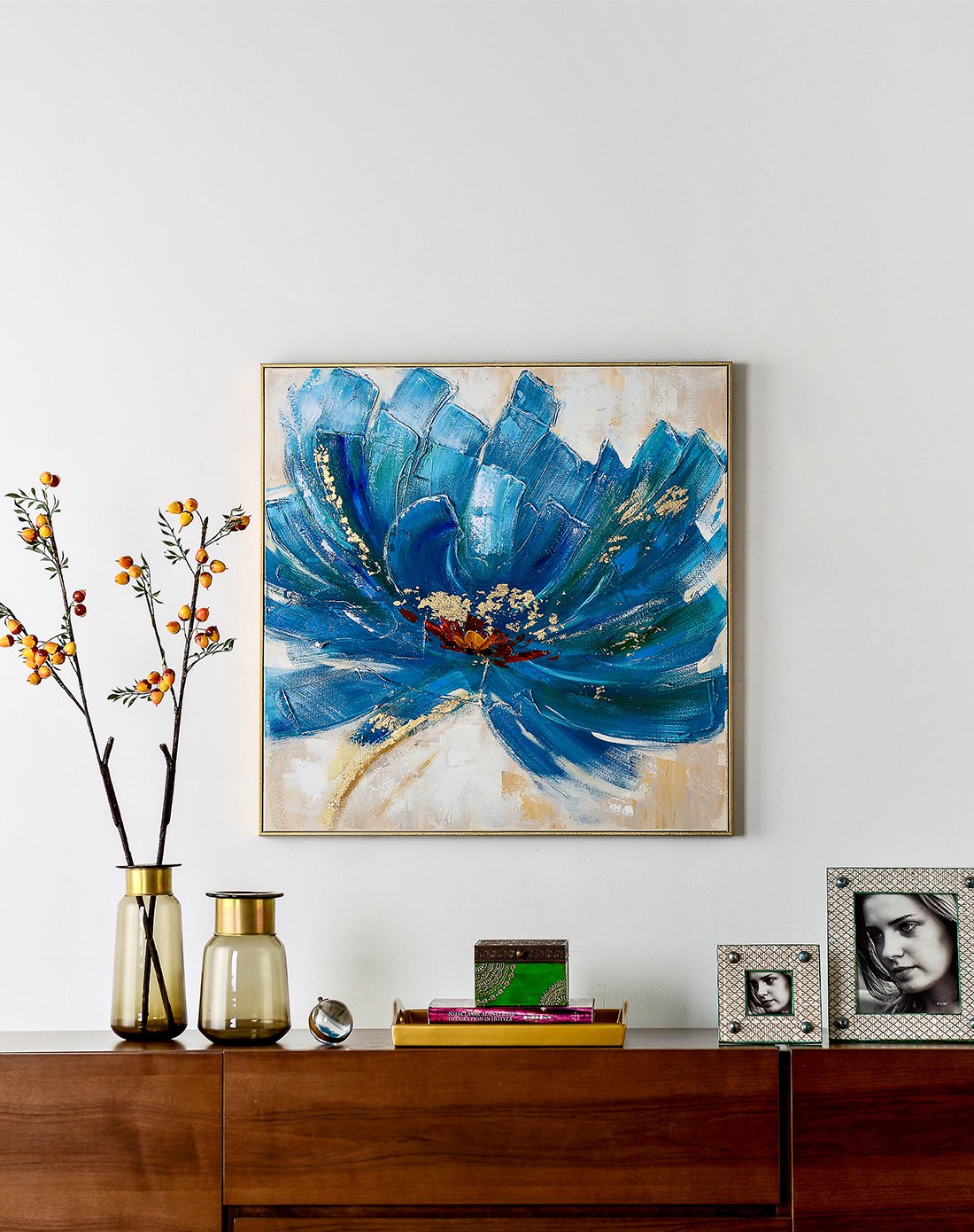 现代家居墙面装饰 抽象花卉手绘有框油画