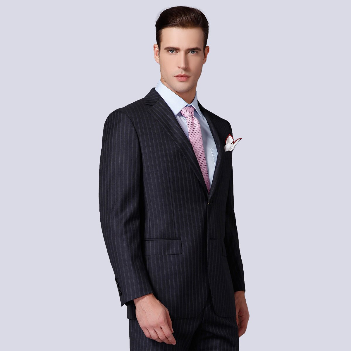 纯羊毛宽条纹商务正装单件西装
