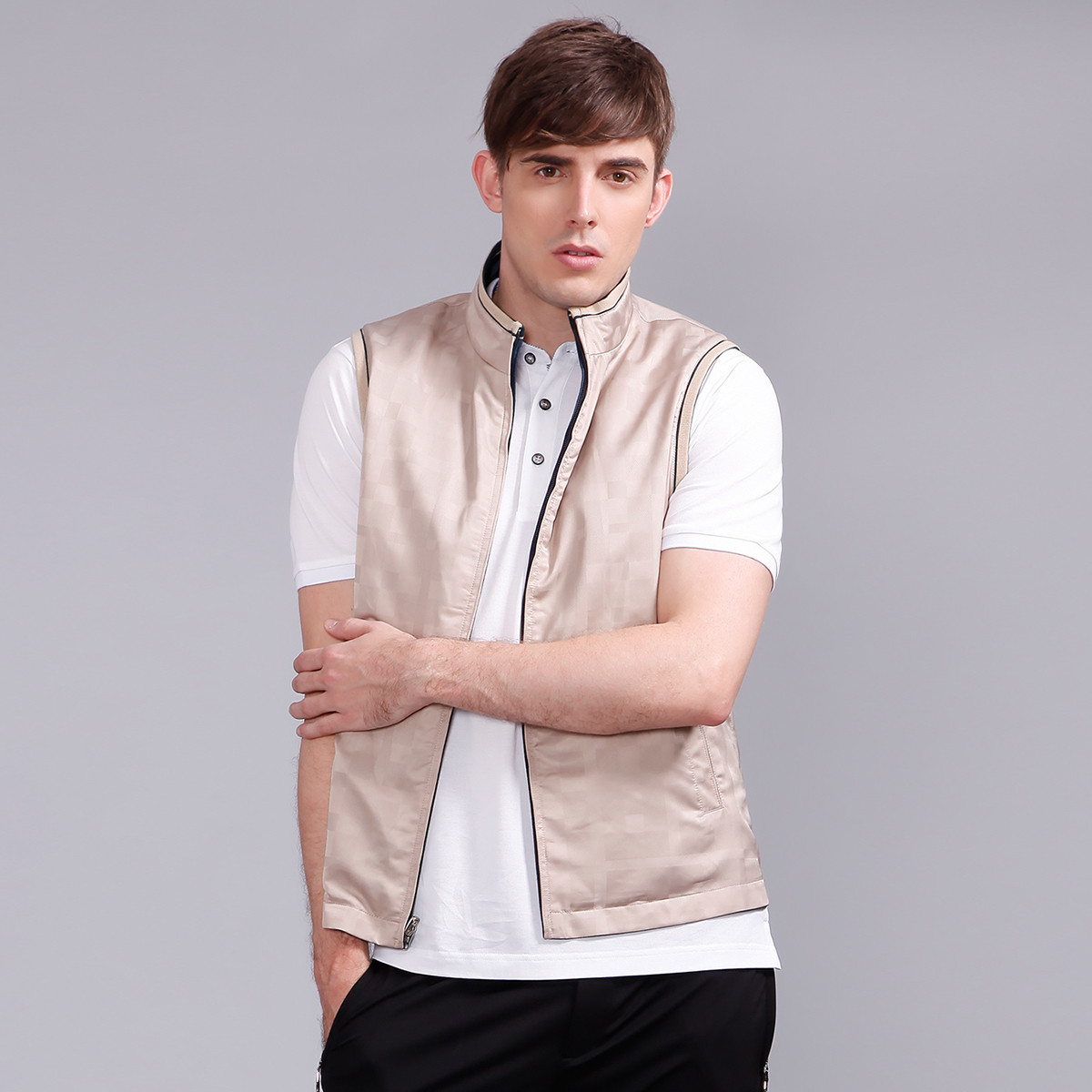 春季百搭修身双面穿立领男士夹克背心