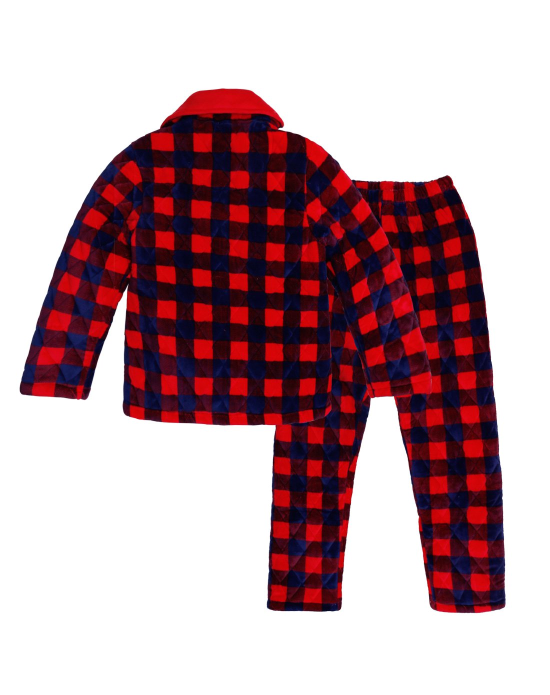 女式红蓝格卡通贴布夹棉套装