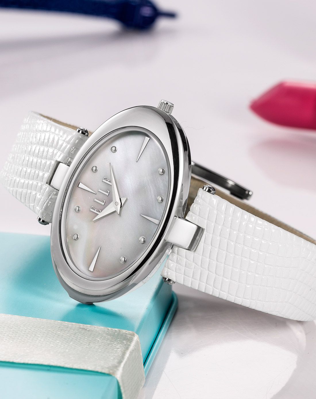 elle 【唯品专供】法国天然贝母表盘石英腕表