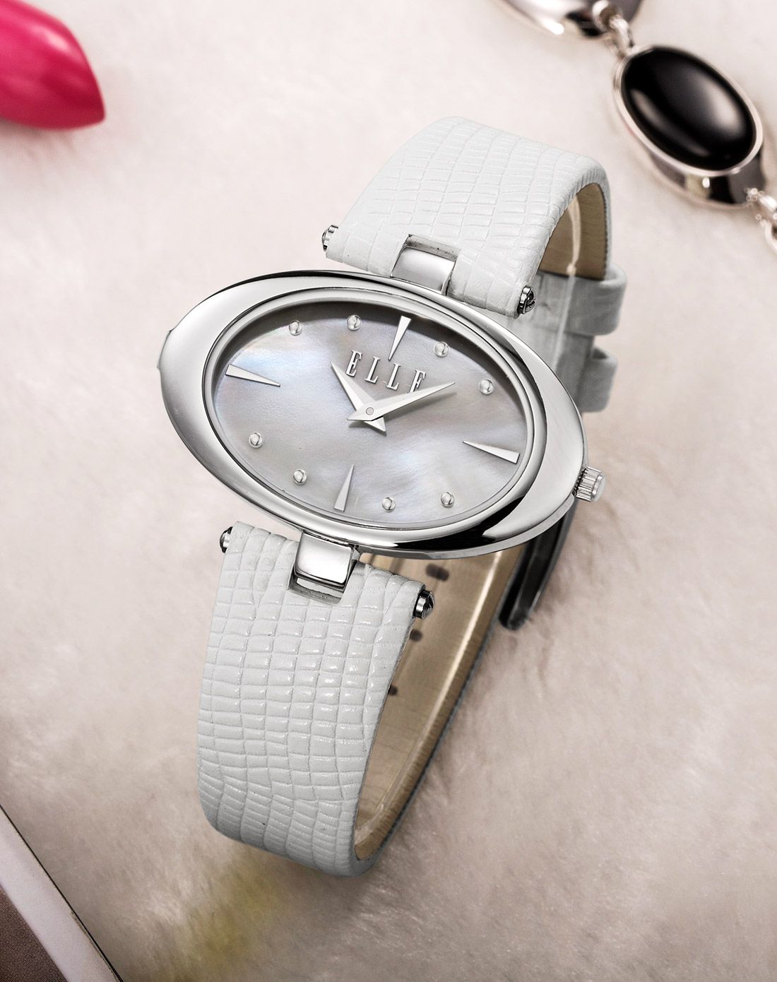 elle 【唯品专供】法国天然贝母表盘石英腕表
