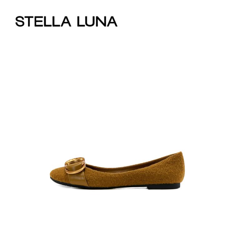 Stella Luna 女鞋春夏季单鞋复古毛呢布时尚气质浅口平底鞋 In Brown
