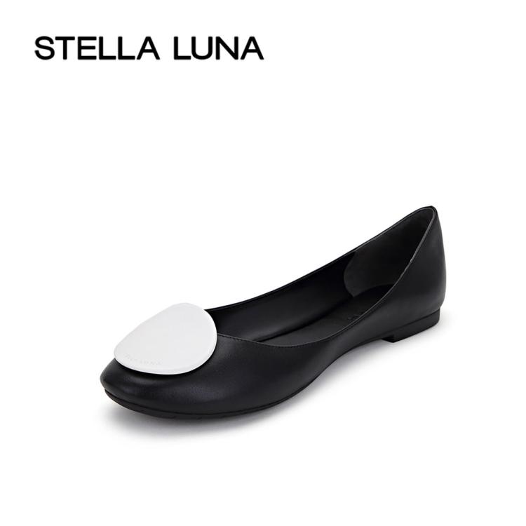 Stella Luna 女鞋春夏芭蕾单鞋马卡龙羊皮一脚蹬小众平底单鞋 In Black