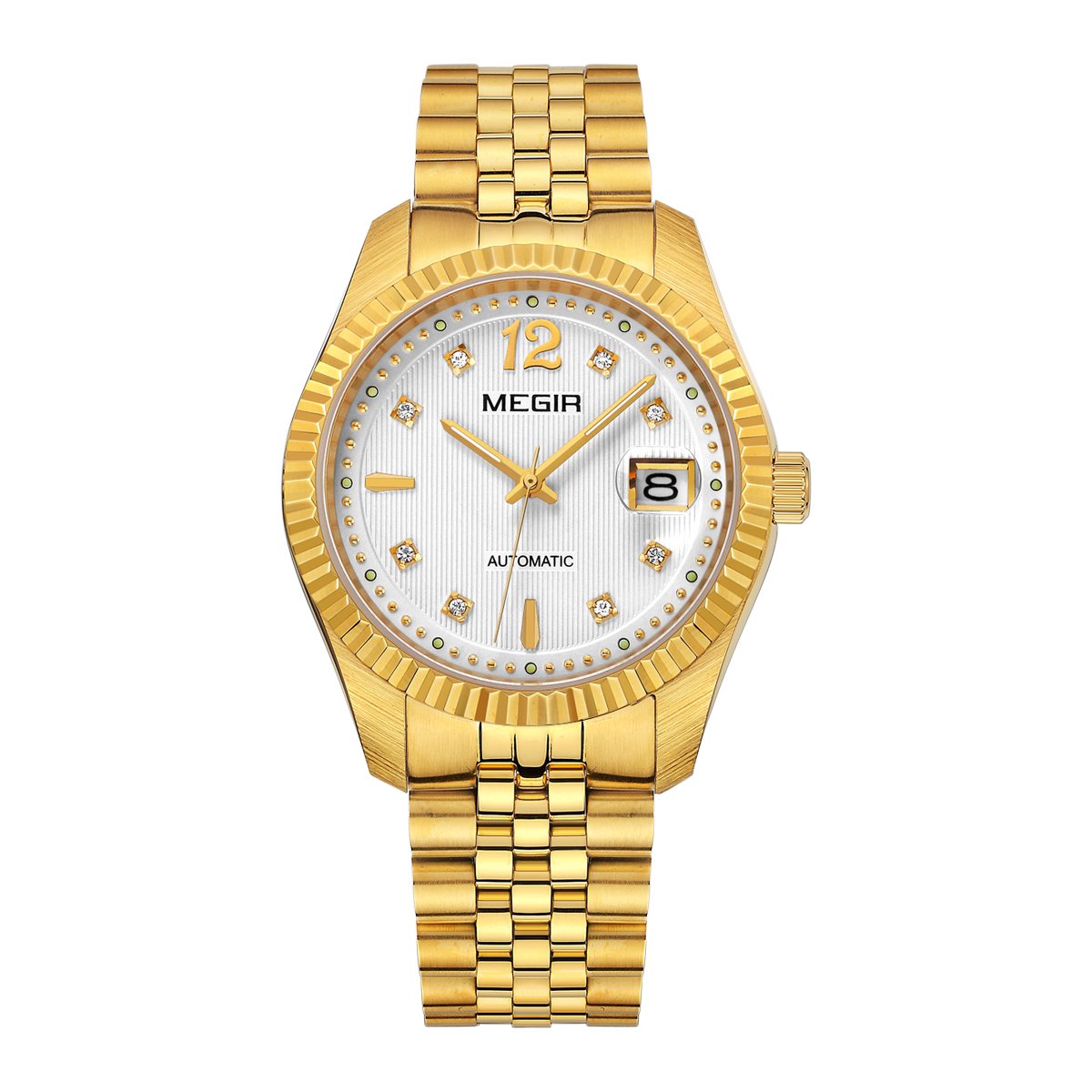 megir正品防伪码进口自动机芯镶钻商务机械男士手表