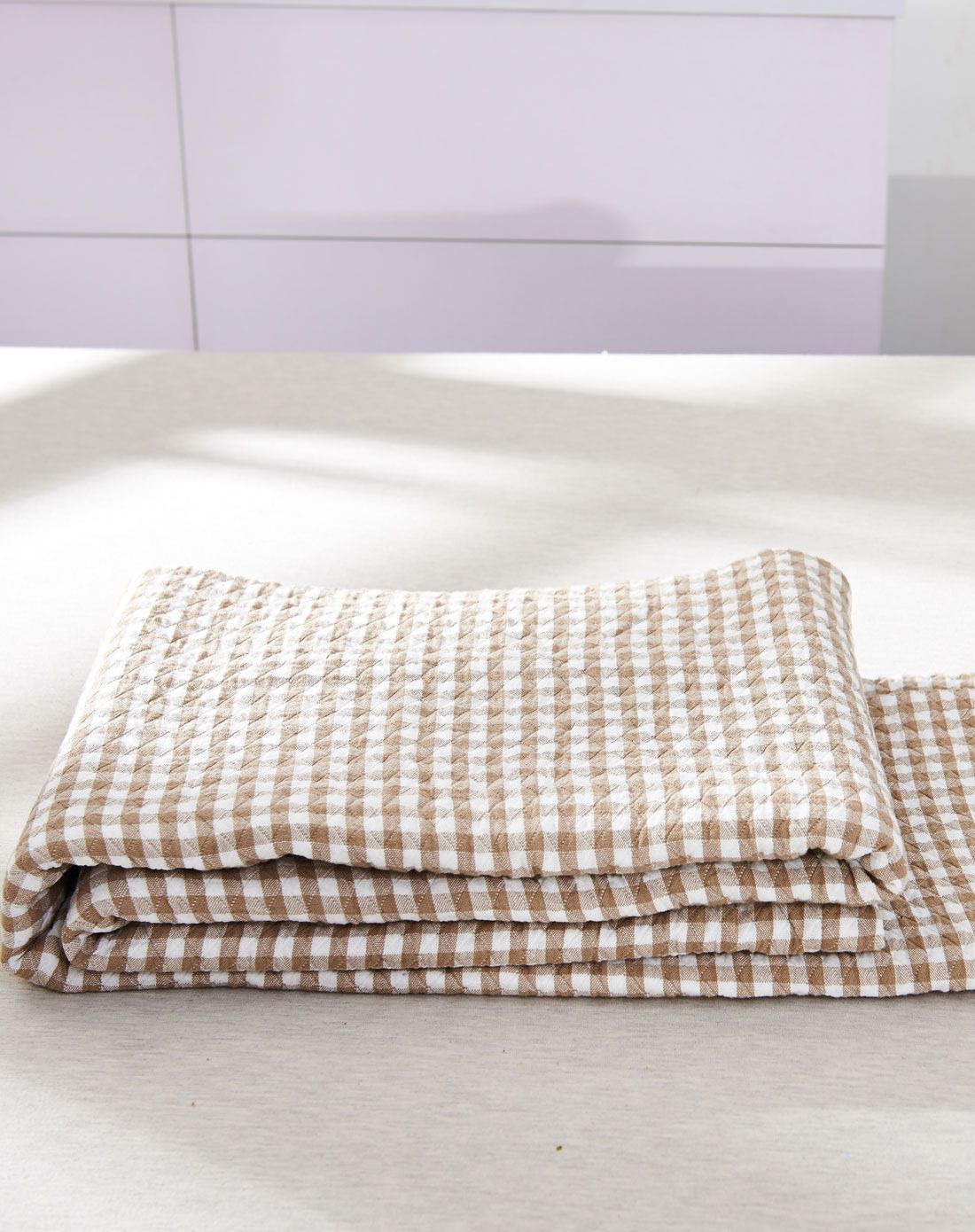 150*200cm梭织纯棉盖毯卡其小格