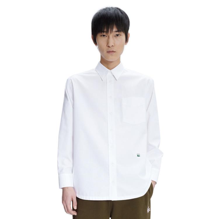 Lacoste 法国鳄鱼秋季男装百搭休闲衬衫简约白衬衫 In White