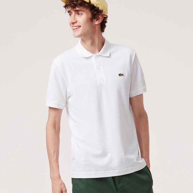 Lacoste 法国鳄鱼男装春夏简约纯色纯棉短袖polo衫商务休闲男士上衣 In White