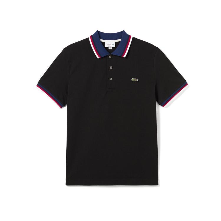 Lacoste Men's Classic Fit Striped Trim Short Sleeve Polo Shirt In Black