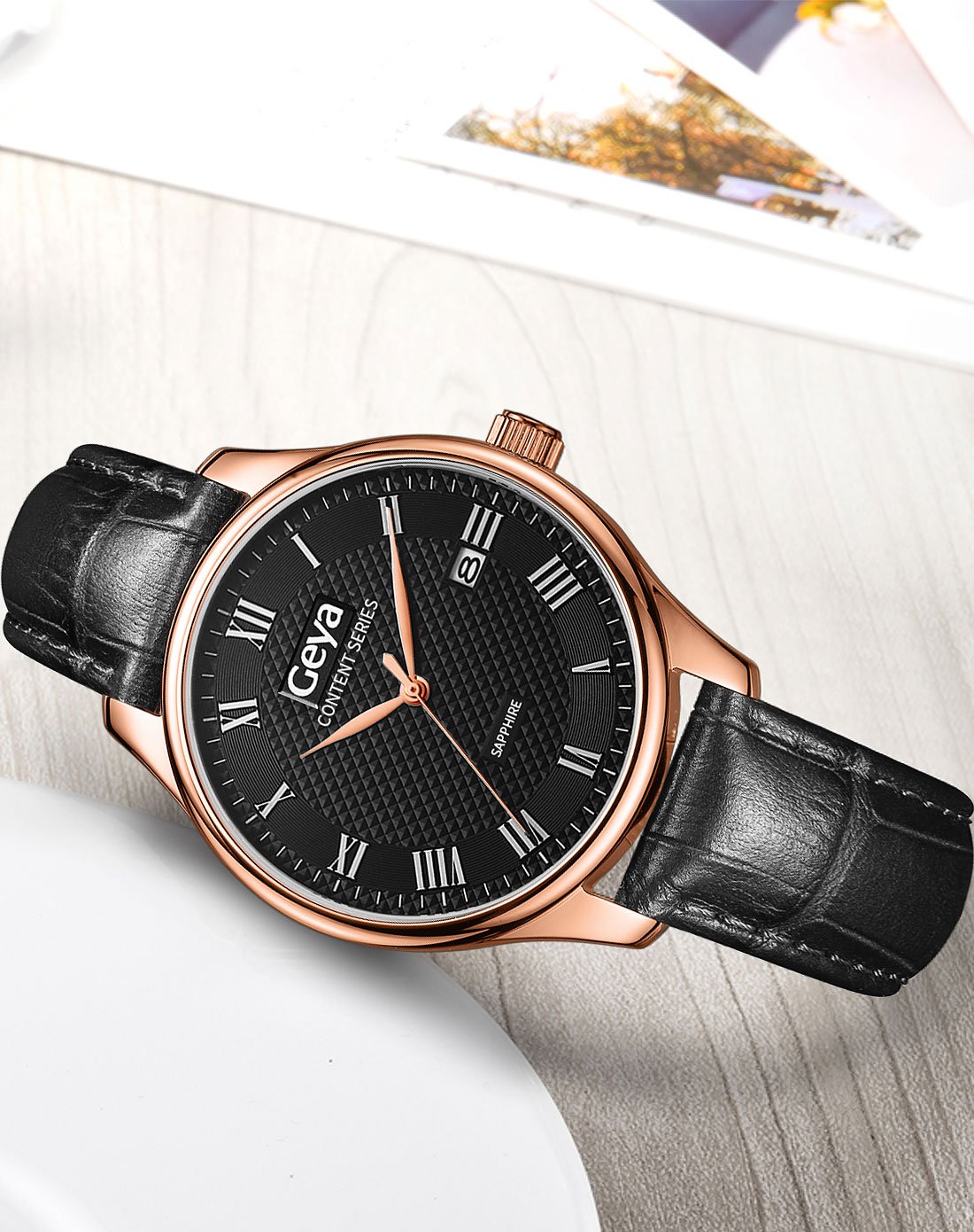 格雅〔gladster系列〕复古休闲黑色男表