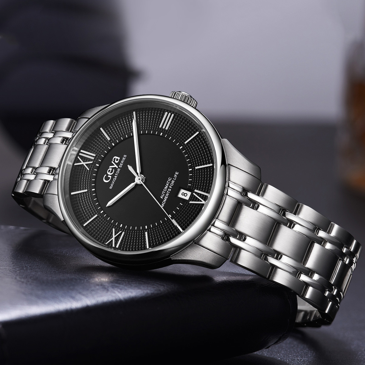 geya商务机械表男2019新品简约商务钢带防水时尚手表男