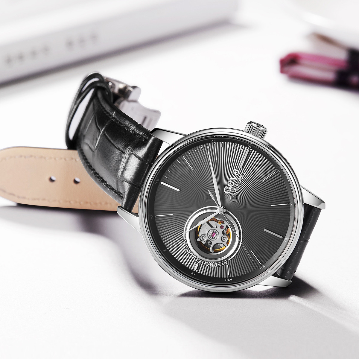 格雅geya手表机械男表经典镂空机械表送礼礼物腕表个性百搭防水男士